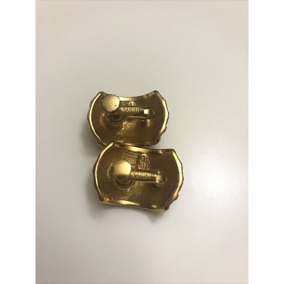 Vintage Clip On Earrings Napier Goldtone Screwbacks 1980s Flawed- Heavy tarnish - Picture 8 of 11